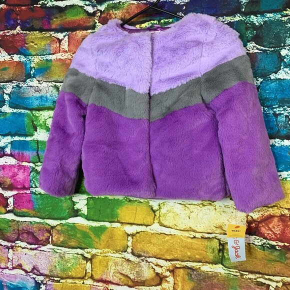 Cat & Jack Girls XS 4/5 Purple Gray Color Block Fuzzy Jacket Stripe - Picture 1 of 6